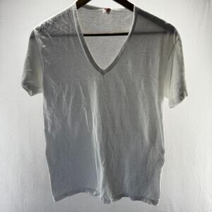 Vintage Hanes Shirt men's Large White Blank V Neck Solid Thin USA made 70s 1970s
